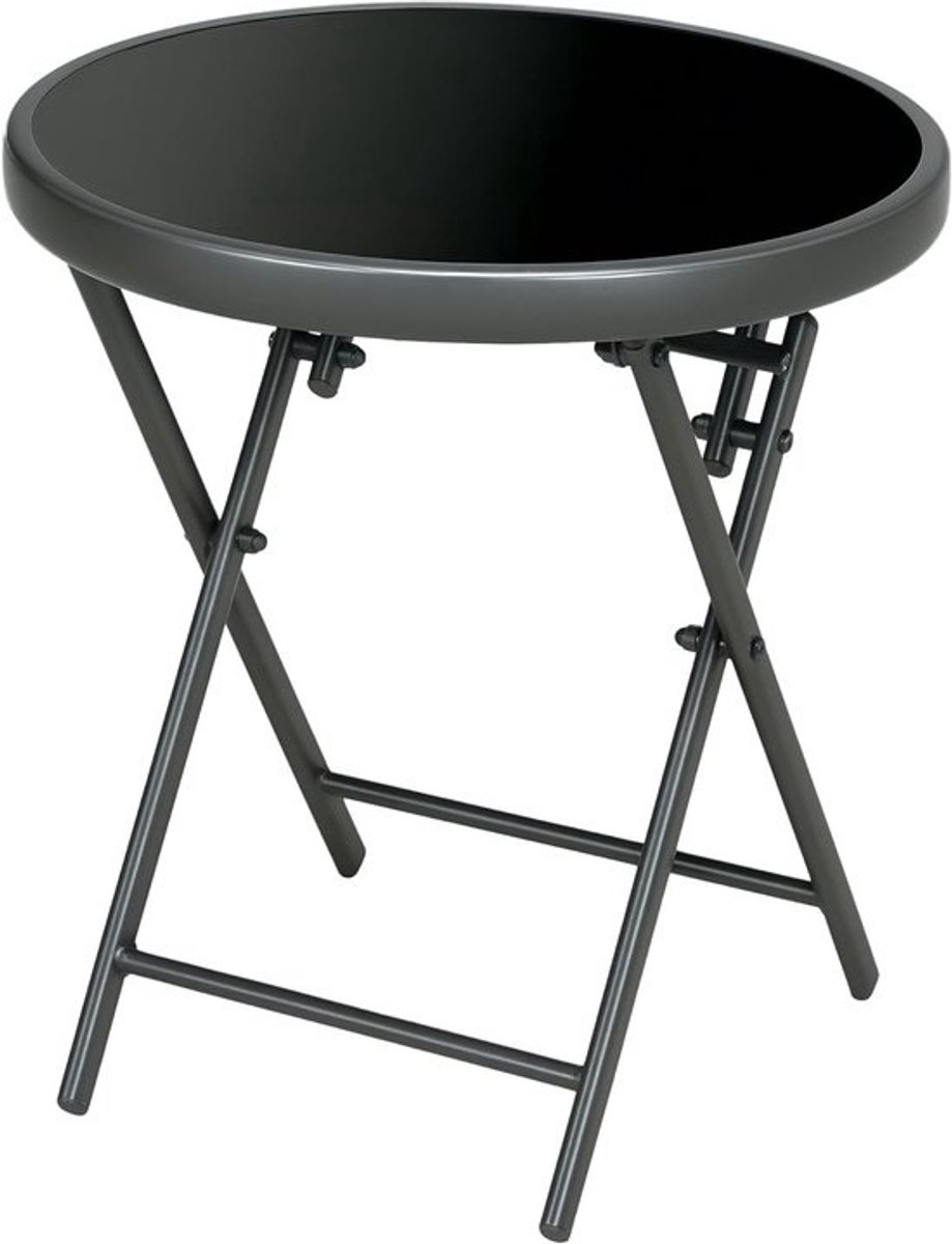 Salontafel Inklapbaar - Bijzettafel Rond - Buiten Gebruik - Gehard Glasblad - 45 cm Diameter - Zwart