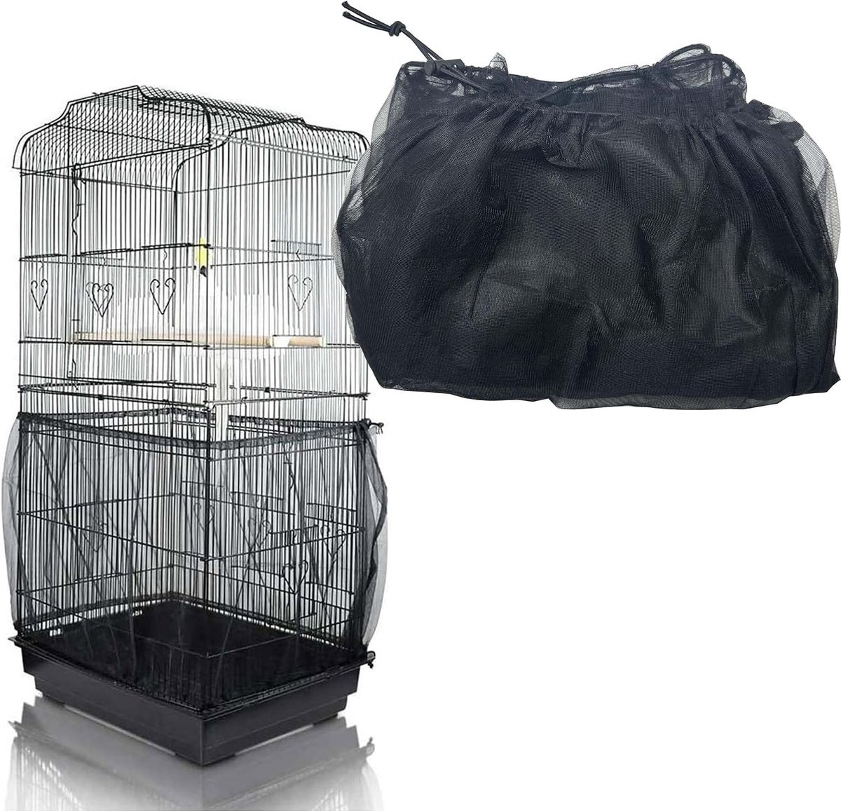Afdekking voor vogelkooi, universele afdekking voor vogelkooien, zachte materialen van ademend nylon, bescherming voor papegaaien, zwart