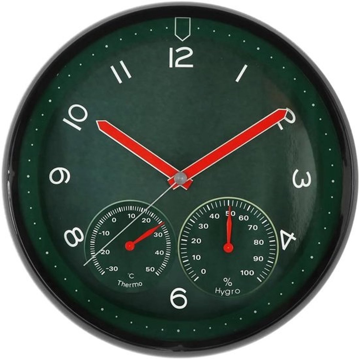 Grote Ronde Wandklok met Hygrometer en Thermometer Groen Kunststof