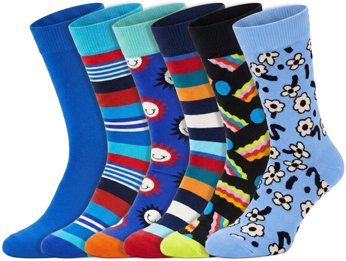 6 Paar – Happy Socks – Dames & Heren – Thema Blauw – Katoen – Maat 41/46