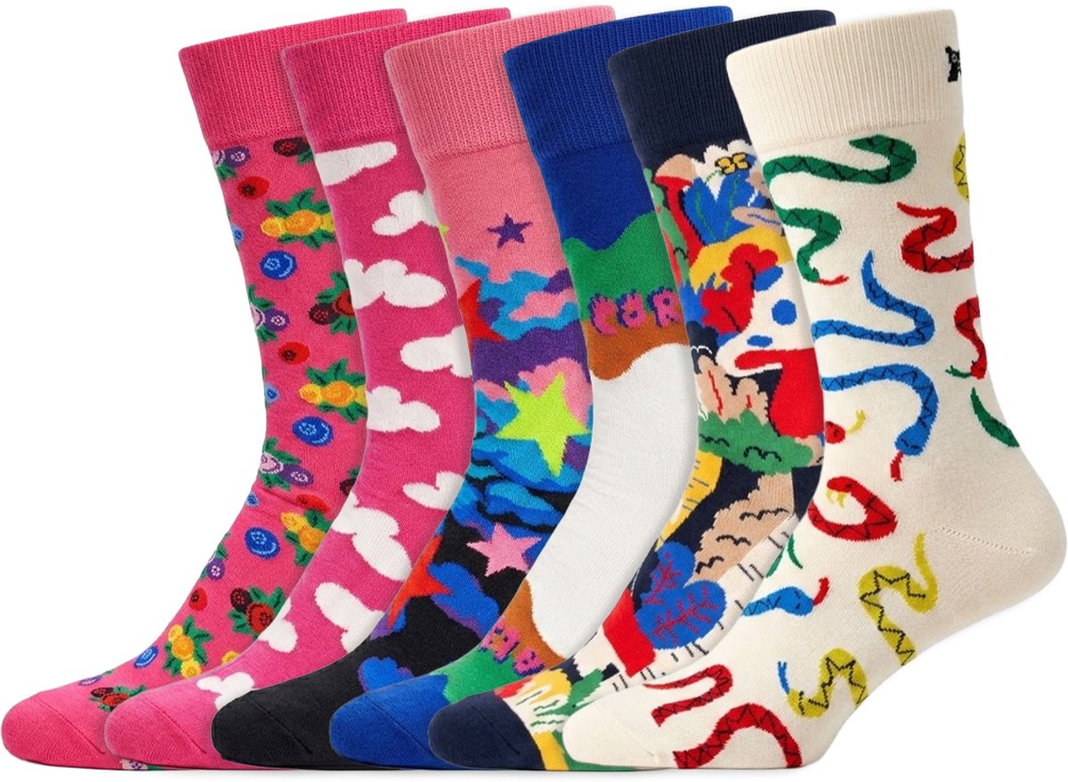 6 Paar – Happy Socks – Dames & Heren – Thema Natuur – Katoen – Maat 41/46
