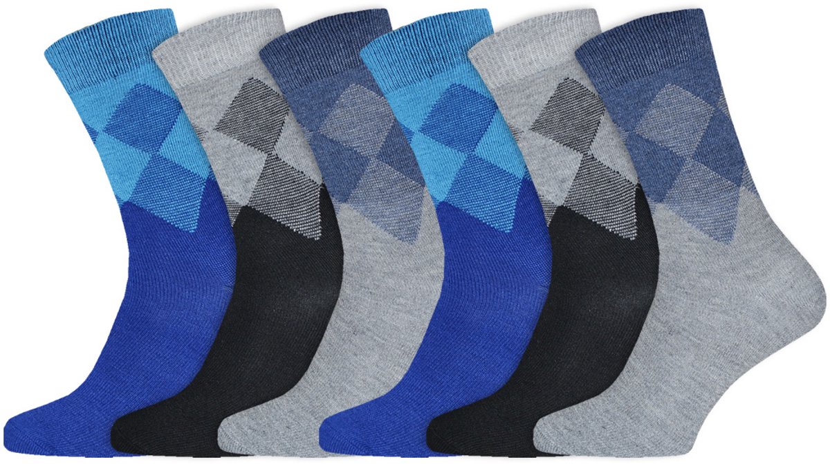 Katoenen Herensokken | Ruit | Merk: Gianvaglia | Kleur: Blauw | Maat: 39-42/ 43-46 | 6 Paar