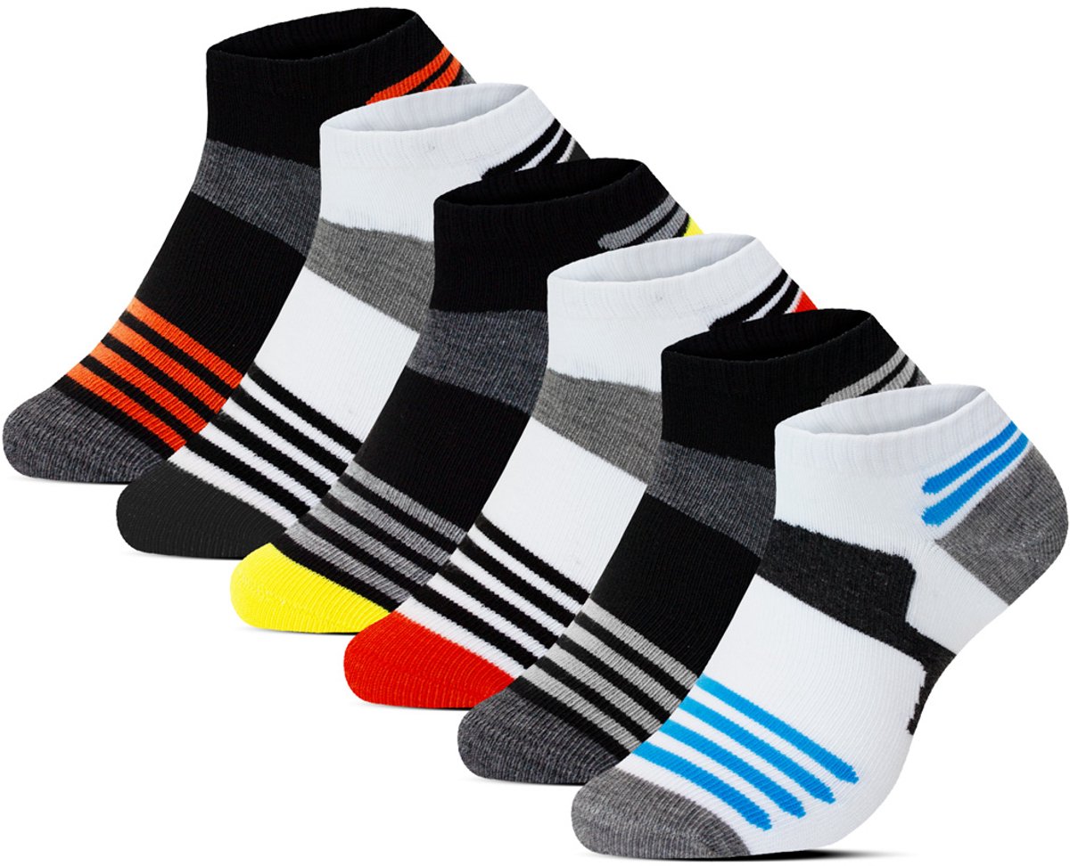 6 Paar - Katoenen Sneakersokken - Ademend - Gianvaglia - Zwart & Wit
