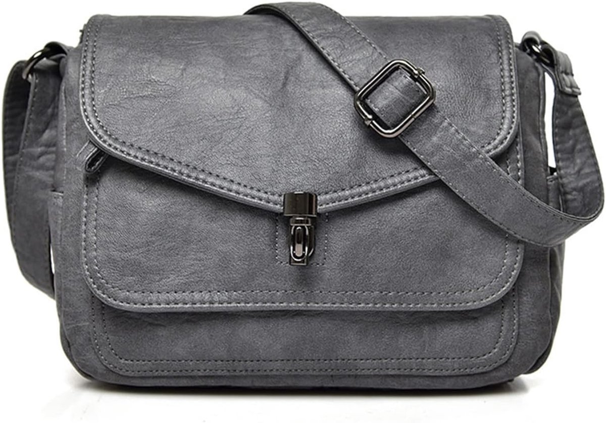 Hobo tas dames - Grijs - 25 x 12 x 20 cm - PU-leer Schoudertas met Meerdere Vakken - Voor Dames
