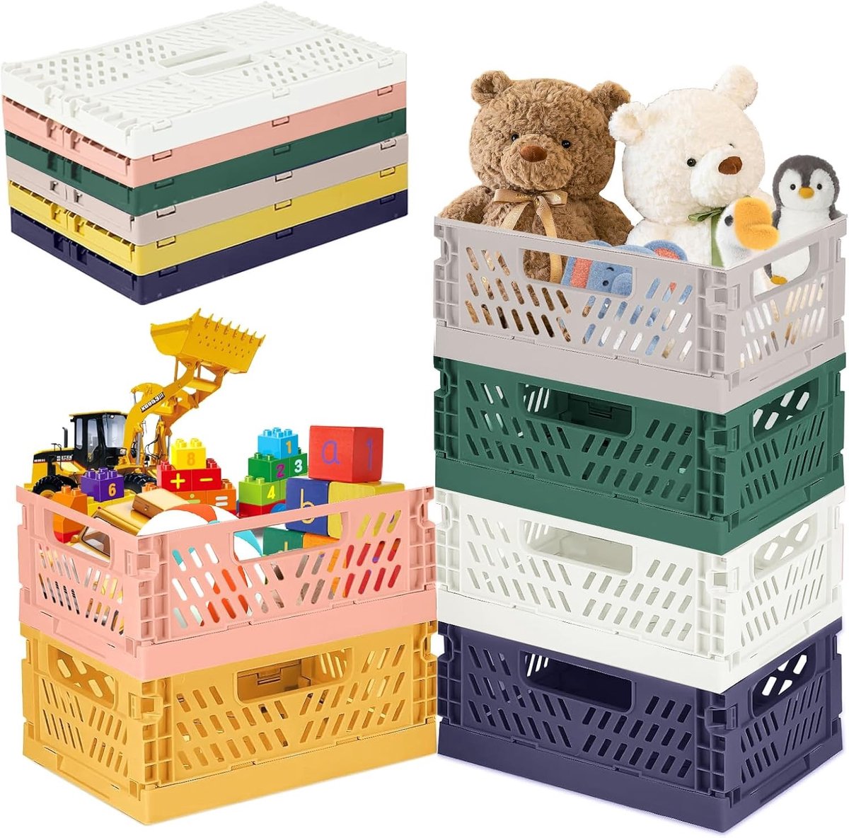 Set van 6 Opvouwbare Opbergdozen van Plastic voor Keuken, Kantoor en Tuin - Stapelbare Opbergbakken (42 x 28 x 16 cm)
