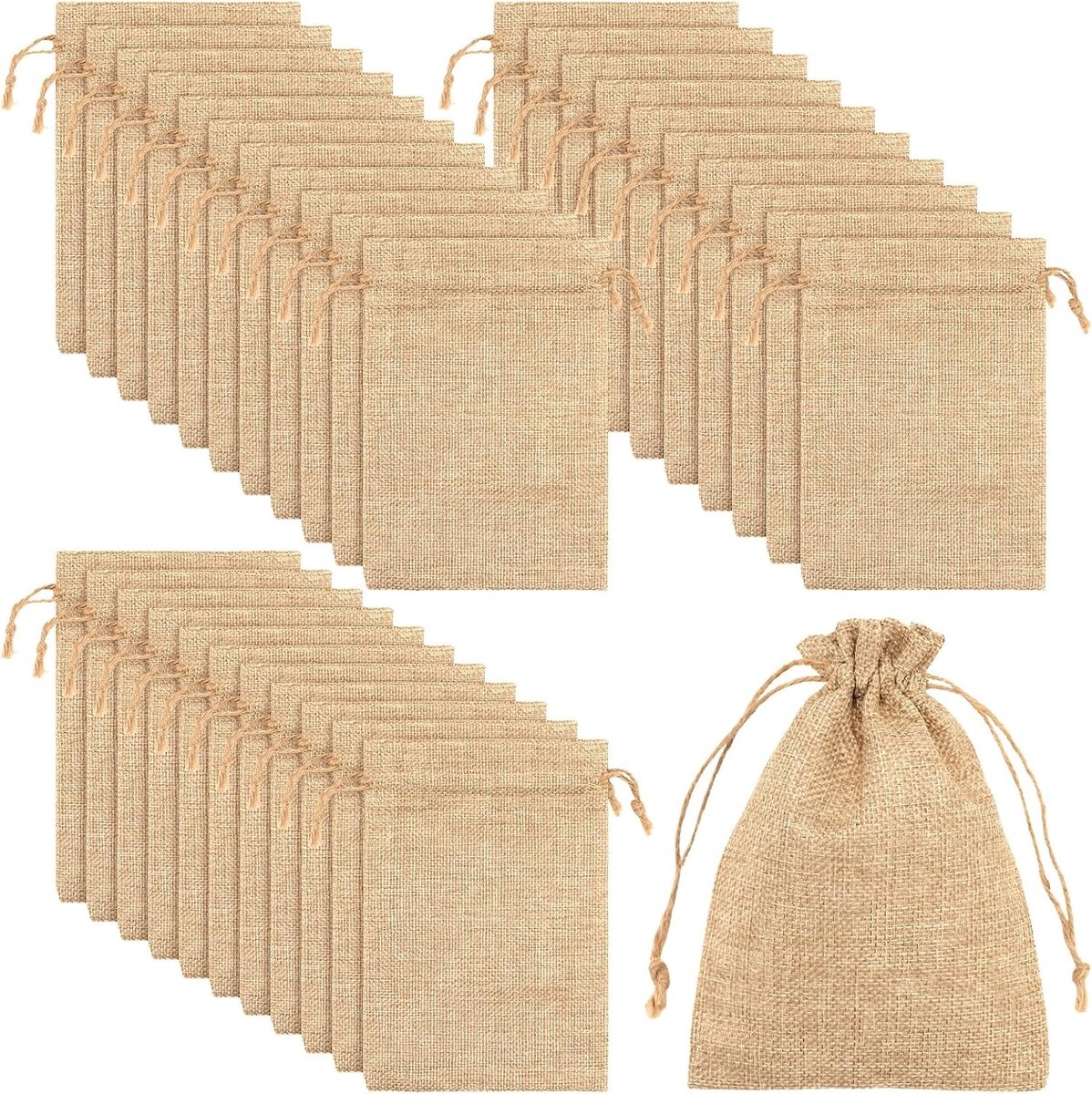 30 Pack Jute Zakken met Trekkoord 13 x 18 cm - Hessische Cadeauzakken voor Bruiloft en DIY Projecten