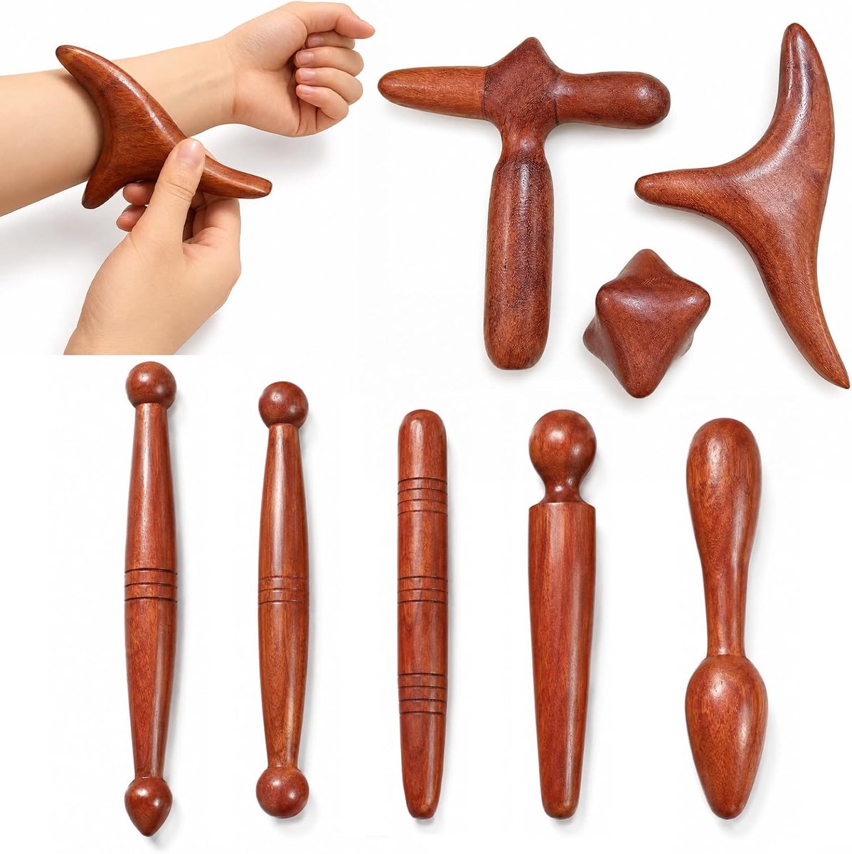 Massageset 8-delig - houten massagestaafjes - comfortabel gebruik - gericht op ontspanning - ShopVlot