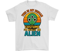 Grappig Alien Shirt – THIS IS MY HUMAN COSTUME – Speelse Outfit – Unisex T-Shirt voor Dames & Heren – Leuk Cadeau