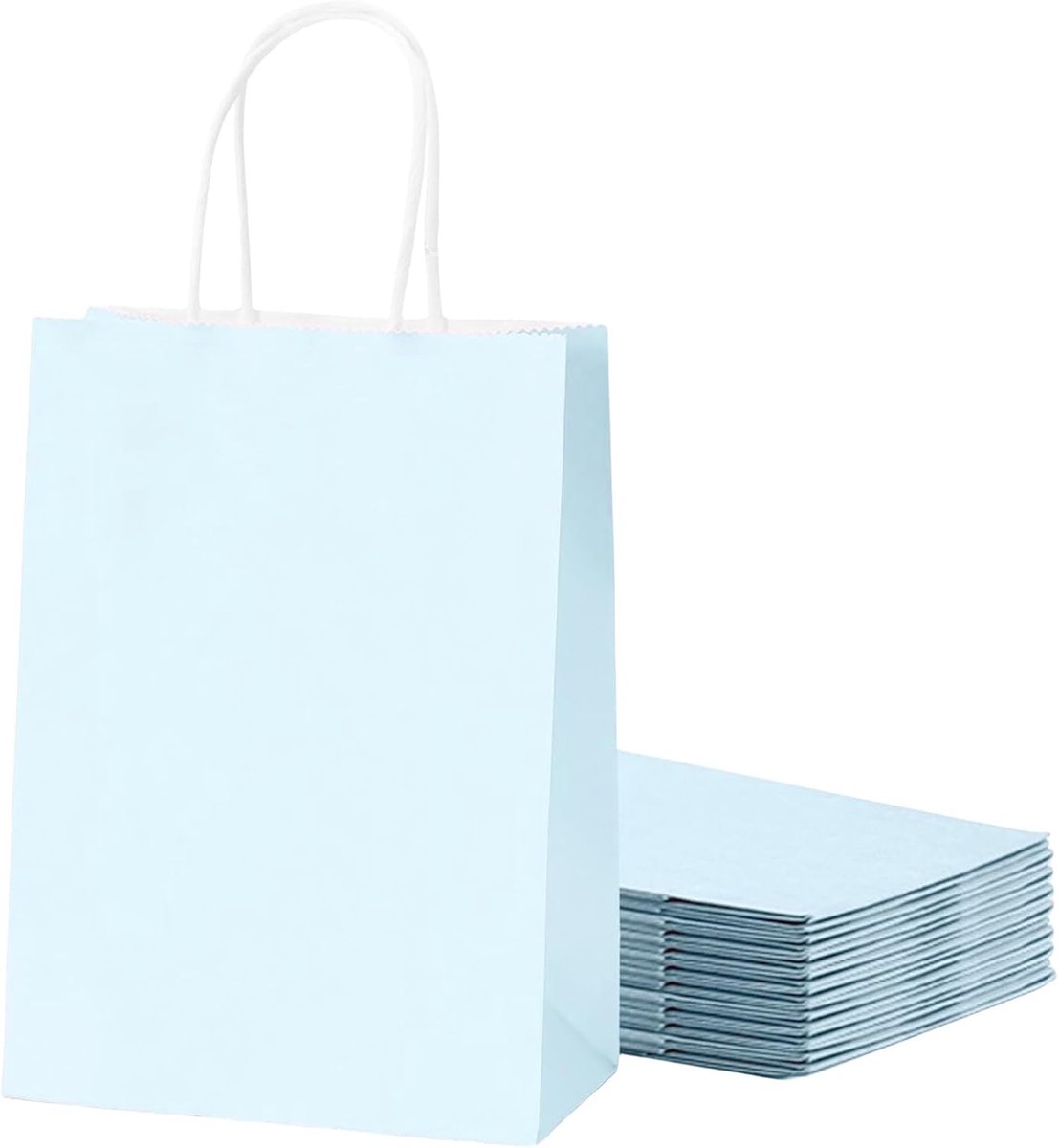 30 Stuks Babyblauwe Papieren Cadeauzakken voor Verjaardagsfeesten, Goodiebags en Snoepzakken met Handvat