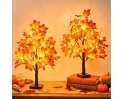 Set Van 2 Herfstdecoratie voor Thuis - Herfstverlichting - Esdoorns met Verlichte - Times - Met Led-Lampjes - Voeding Via Usb of Batterijen - Herfstversiering - Herfstdecoratie - Herfst- en Thanksgiving