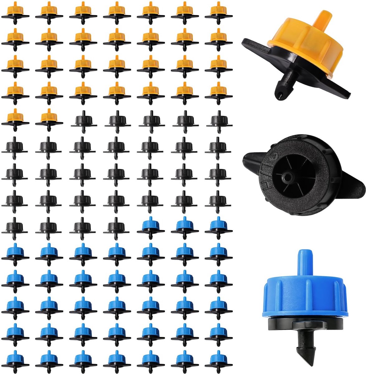 100 Stuks 3 Maten 0.5/1/2 GPH Drukcompenserende Druppelaar, 1/4 Inch Plastic Irrigatie Druppelaars, Tuinbewatering Irrigatie Emitter, voor Tuin Gazon Druppelirrigatie, 2/4/8 L