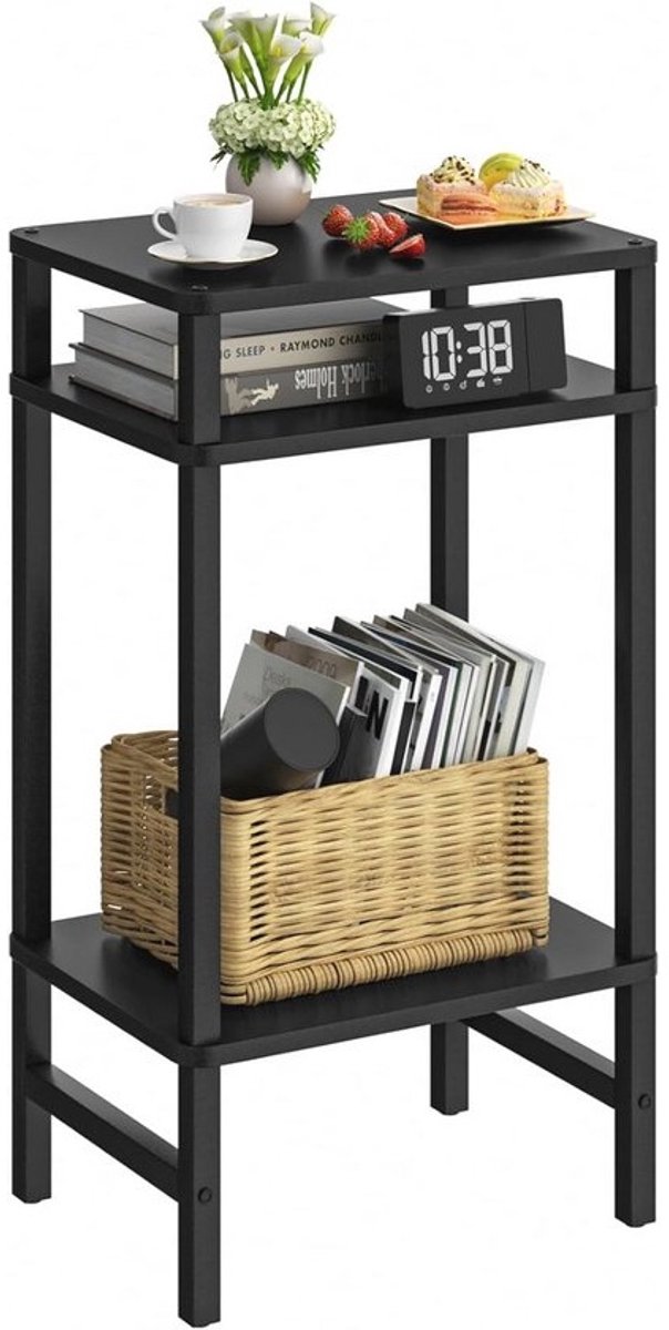 Moderne 3-laagse Bijzettafel voor Kleine Ruimtes - Houten Telefoontafel met Opbergruimte 70 cm Hoog