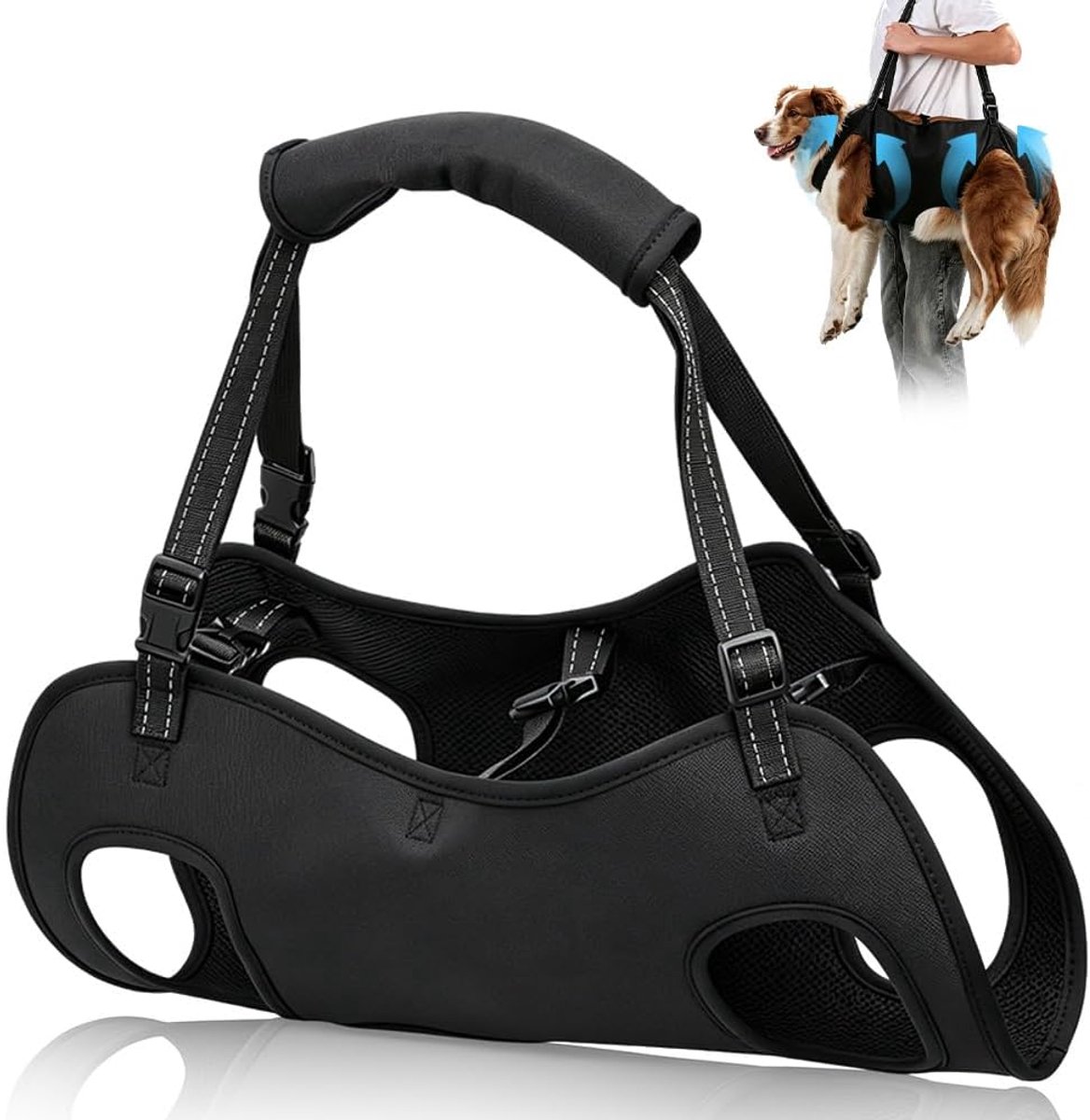 Draaghulp voor honden, groot, hondendraaghulp, verstelbare draagriem, hefharnas voor honden, hondentuig voor gehandicapten, blindheid, gewonde of oudere honden (zwart, L)