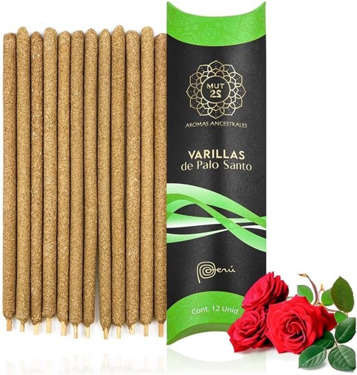 Heilige Hout Wierookstokjes met Roos, Handgemaakt Peru, Extra Lang Brandend