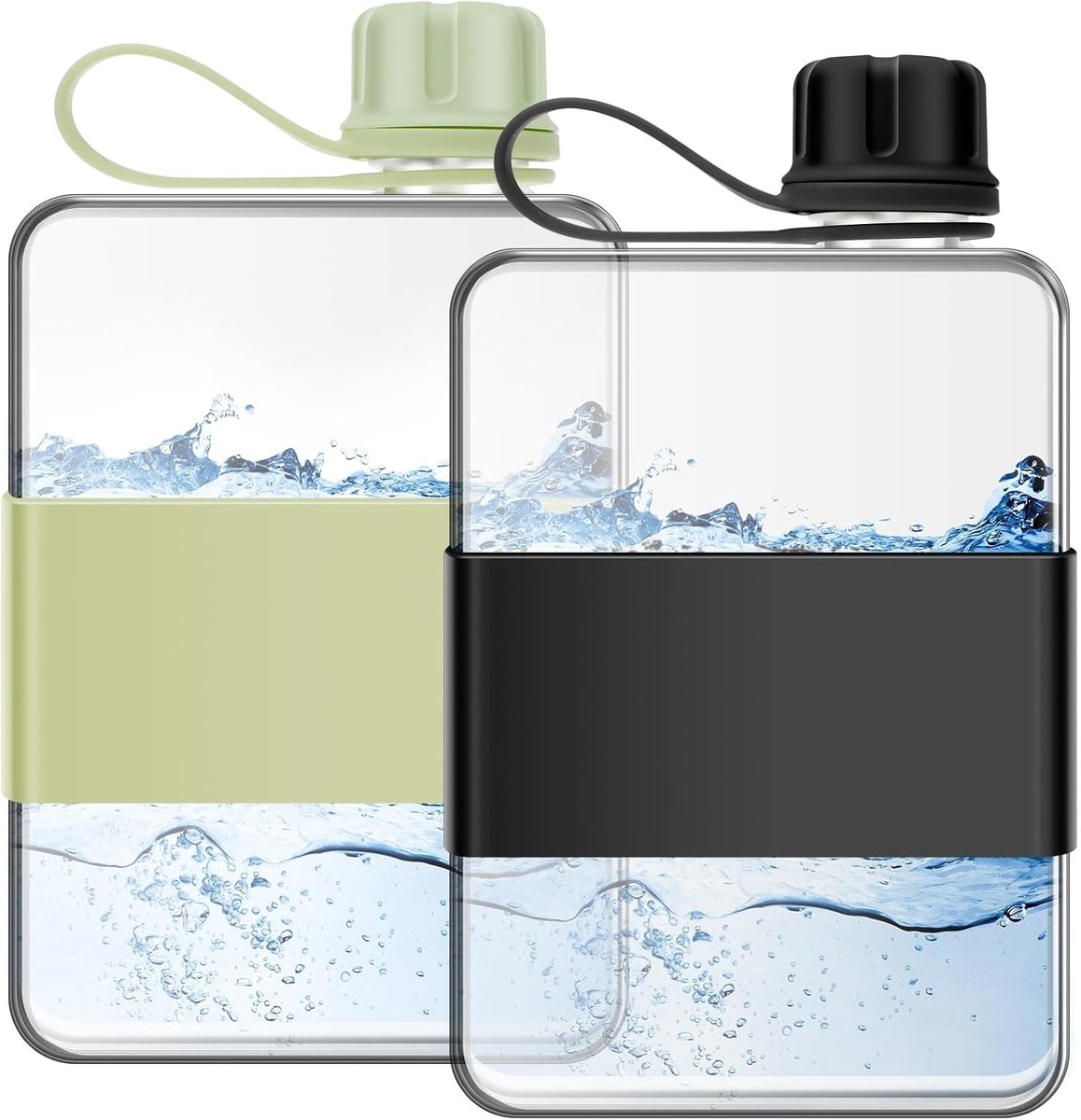 waterfles 500 ml platte drinkfles met handvat | Slanke waterfles, lekvrij, voor reizen, outdoor, fitness, sport, fietsen, werk, school