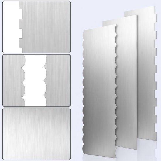 3 Stuks Rvs Taartgladmaker Set - Taart Accessoires voor het Gladstrijken van Botercrème, Keukenschraper met Gestructureerde Randen voor Taartdecoratie — afbeelding 4