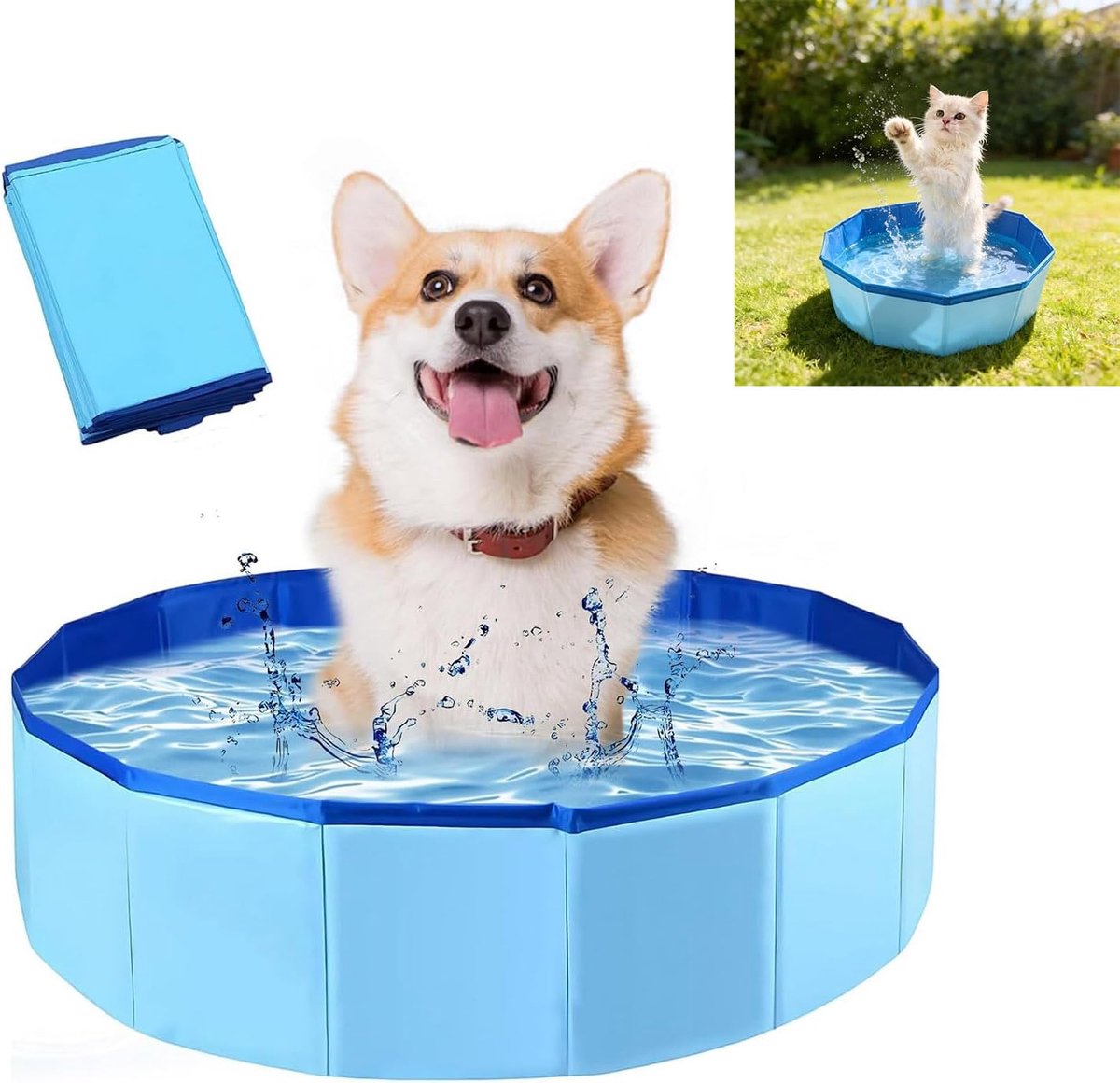 Hondenzwembad, klein, opvouwbaar, 50 x 10 cm, mini-kinderbadje voor honden en katten, draagbaar opvouwbaar zwembad, slijtvast en lekvrij, opvouwbaar hondenbad voor balkon, terras, badkamer