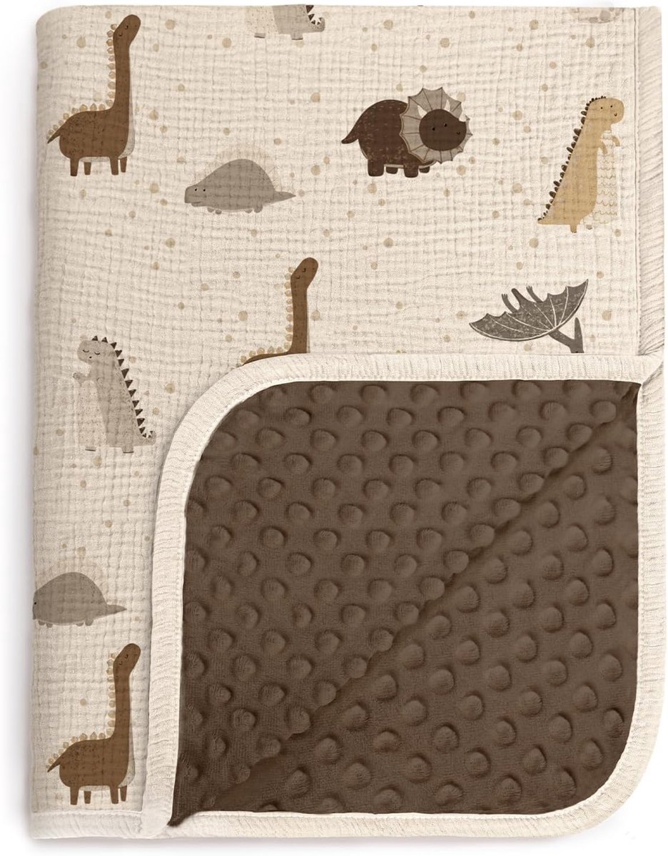 Lulumoon Mousseline Baby Deken voor Jongen: Minky Dot Lichtgewicht met Dinosaurus Print- Wieg Baby Quilt voor Pasgeboren & Zuigelingen 30"x40" (Dinosaurus)