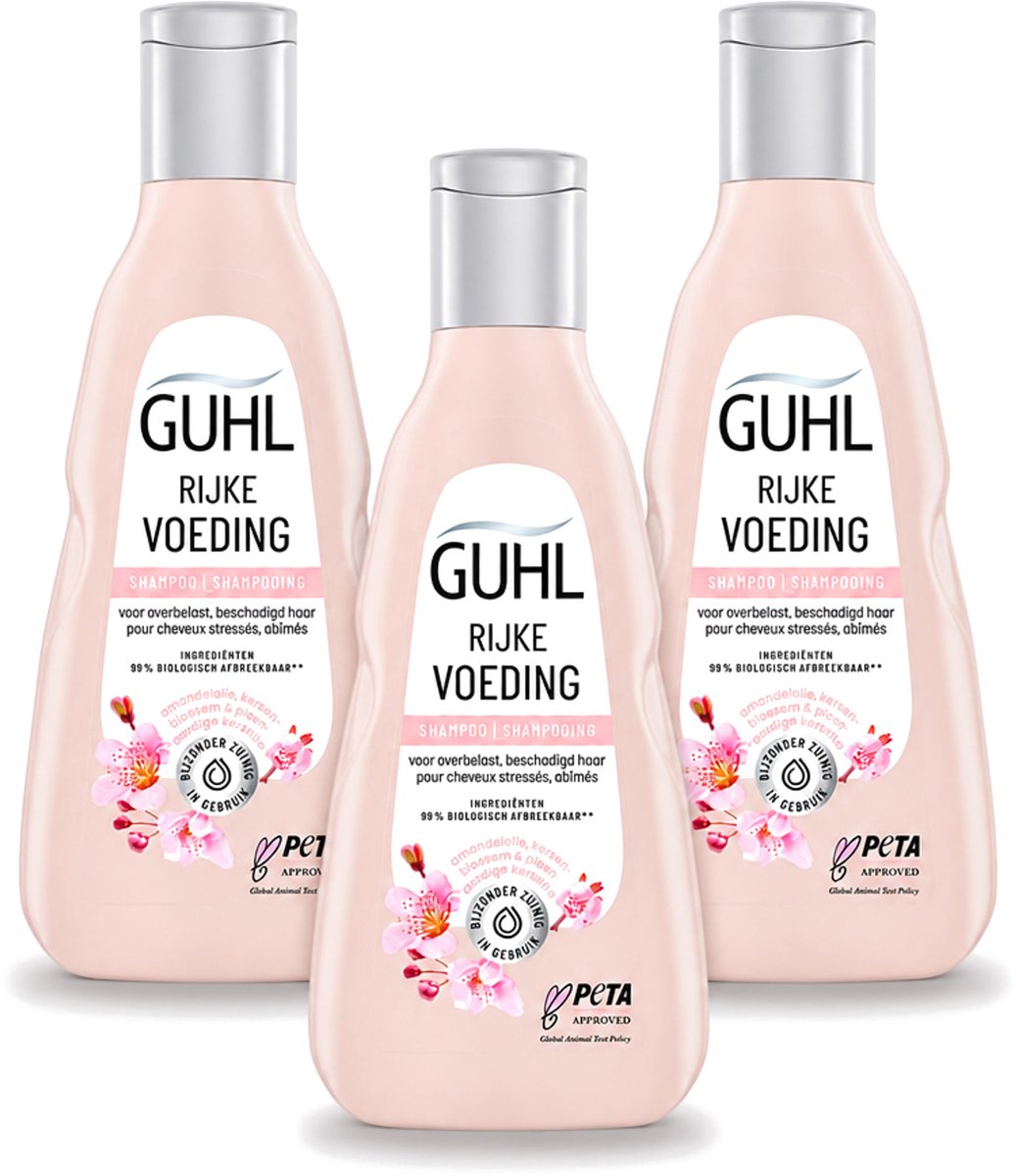3 x Guhl - Shampoo - Rijke Voeding - 250 ml - Voordeelverpakking - 3 stuks