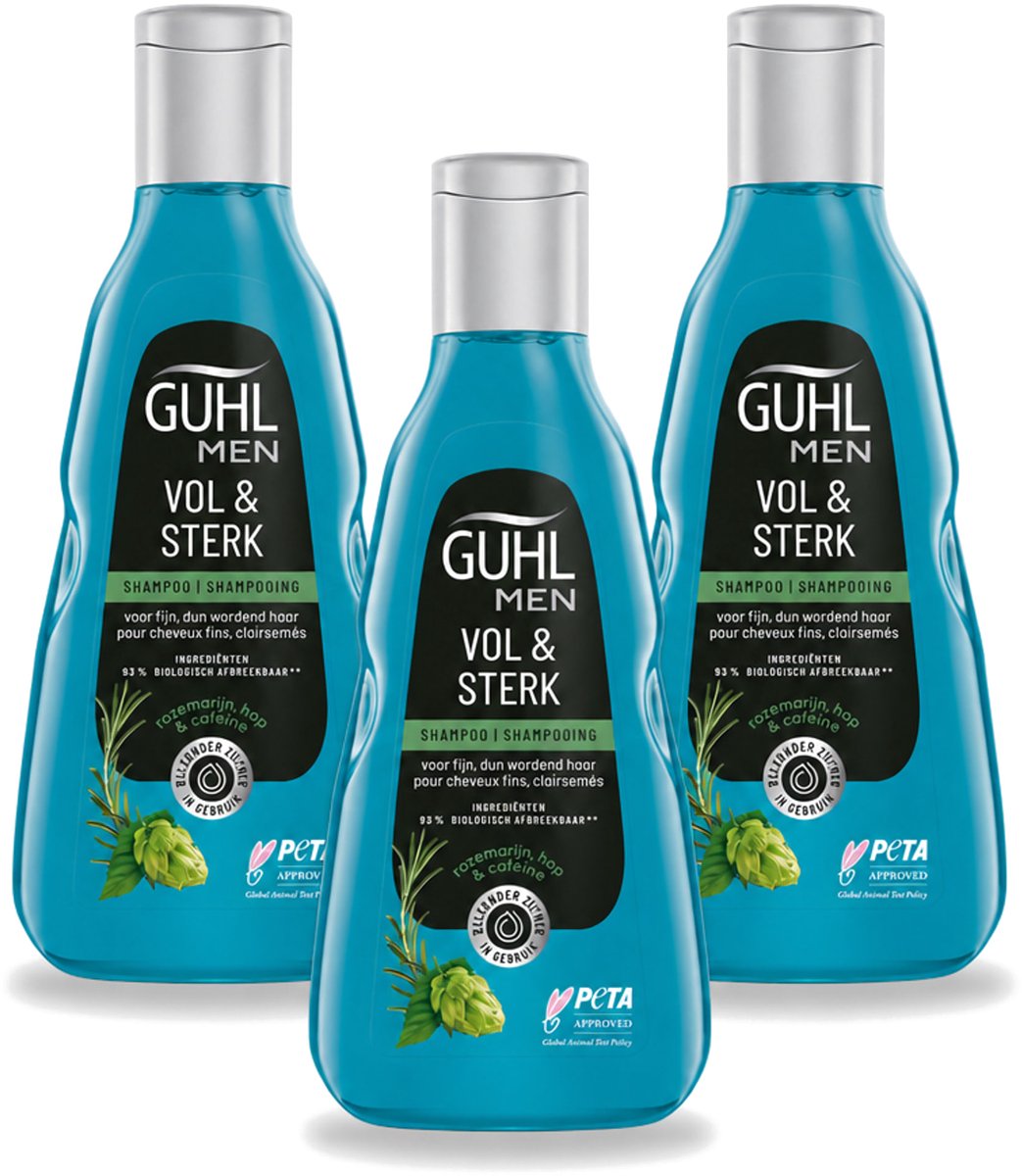 3 x Guhl - Shampoo - Men Vol & Sterk - 250 ml - Voordeelverpakking - 3 stuks