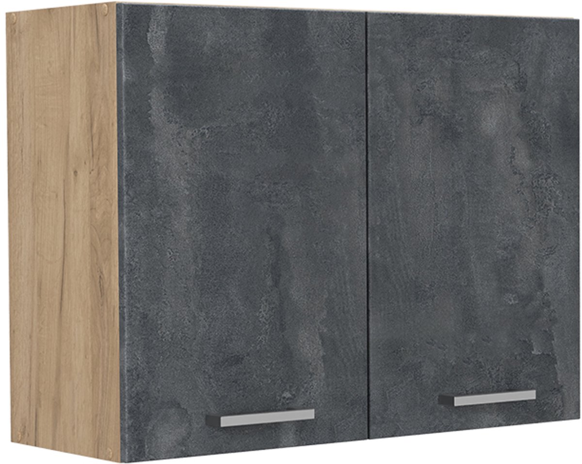 Vicco Glazen keukenkast R-Line, Zwart beton/Goudkleurig Eiken, 80 cm
