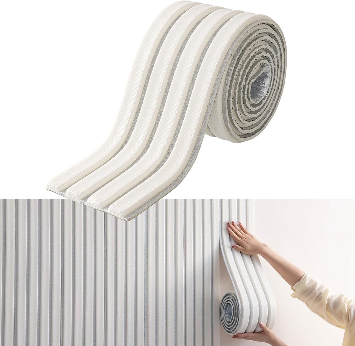 Wandpanelen, 11 mm dik, anti-botsing, zelfklevend wandkussen, 3D zacht schuimkussen, wandrandbescherming, zelfklevende wandbescherming, 16 cm x 2,8 m (wit)