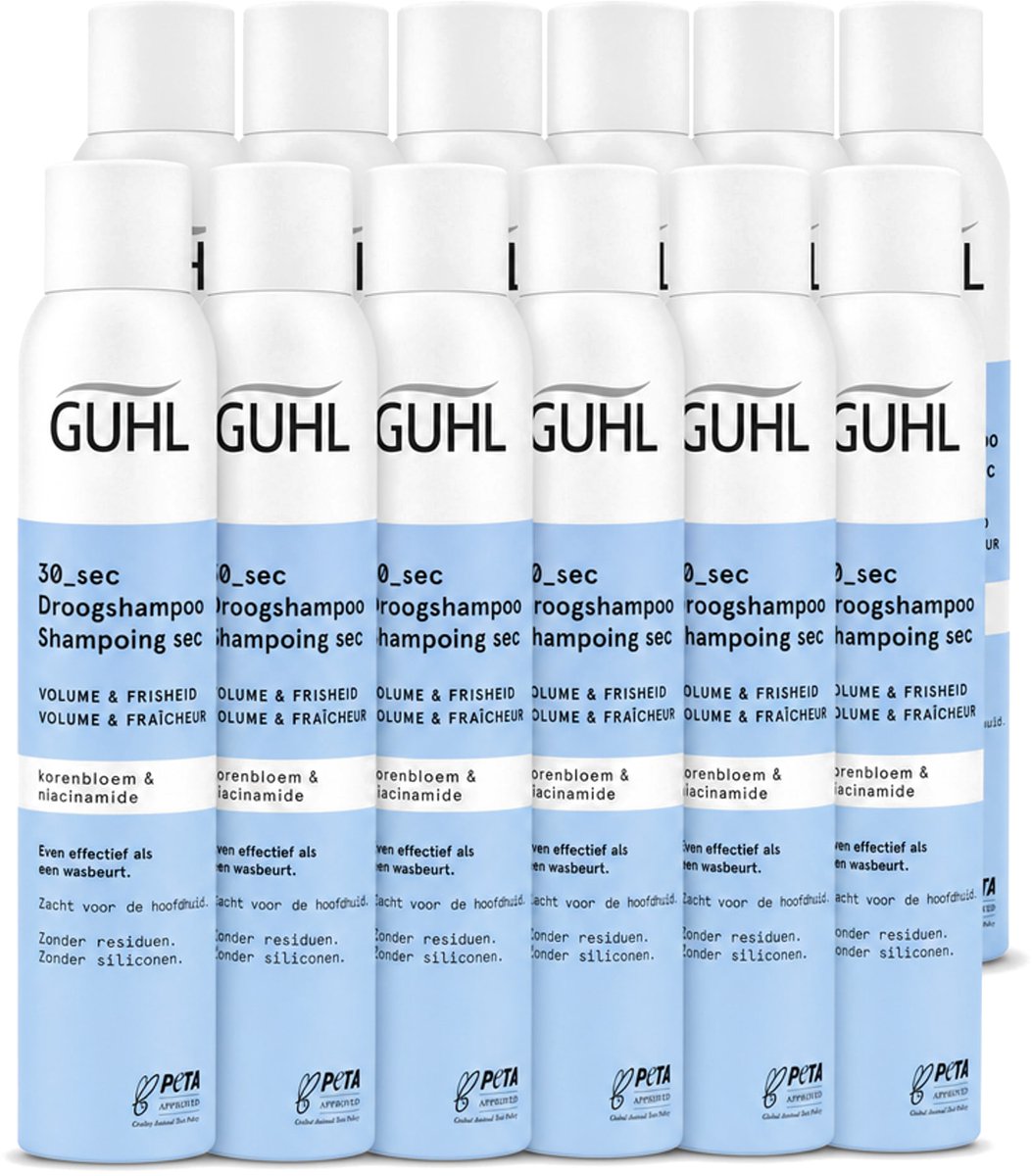 12 x Guhl – Droogshampoo – Volume & Frisheid 30 sec – 200 ml - Voordeelverpakking - 12 stuks