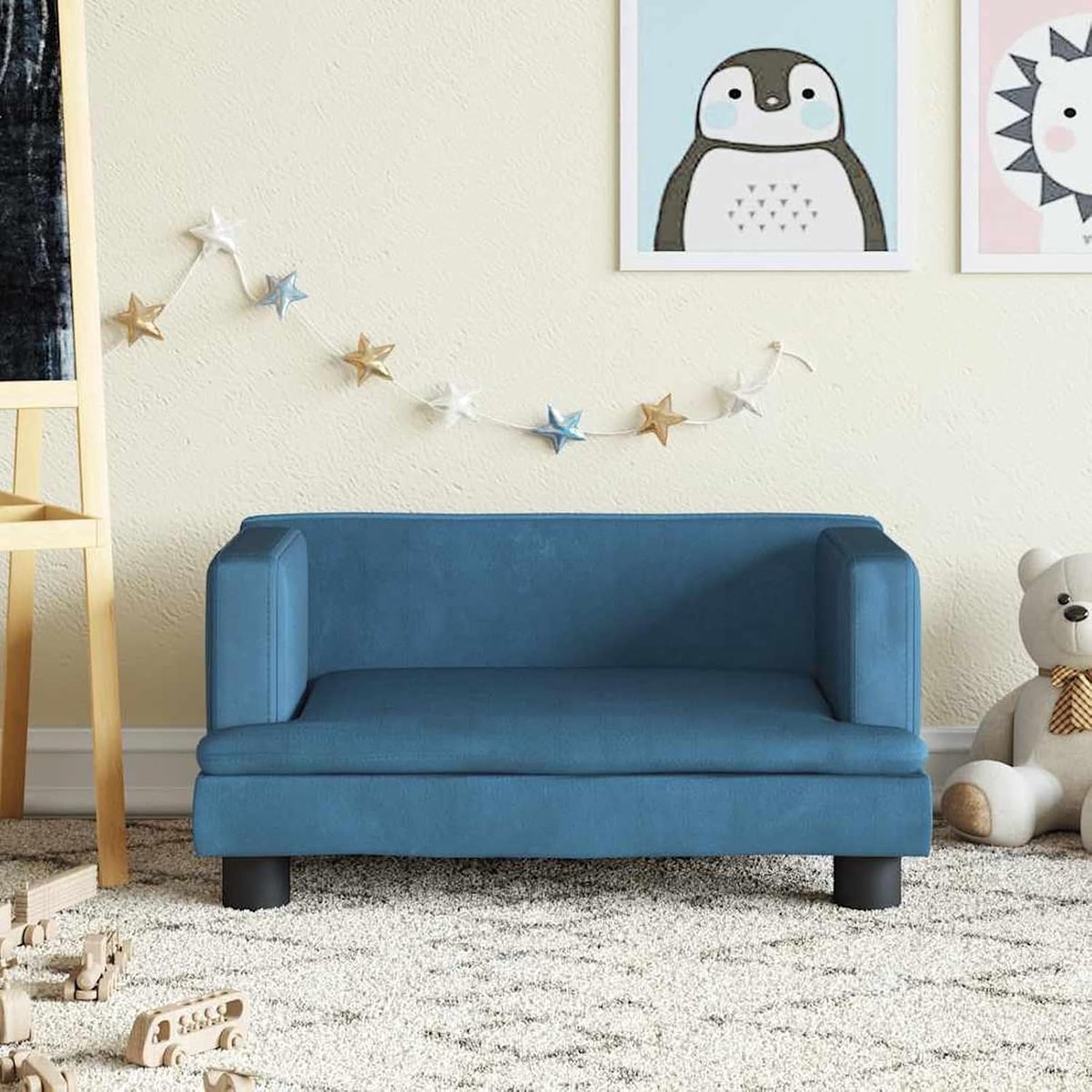 Kinderbank, blauw, 60 x 40 x 30 cm, fluweel, kinderbank, mini-sofa, leesbank voor kinderkamer, speelkamer, logeerkamer, slaapkamer, 3196317