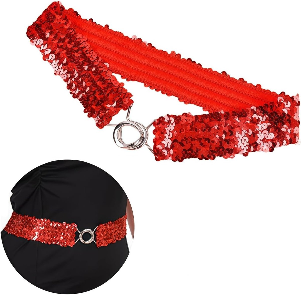Vrouwelijke Sequin Riem met Stretch en Glanzende Afwerking voor Feestkostuum en Disco Outfit in de Jaren '80