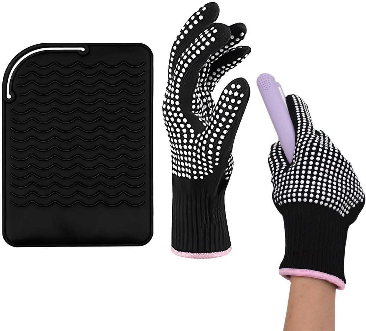 Hittebestendige handschoenen, 2 stuks, met isolatiemat, ideaal voor haarstyling, krultang, stijltang en krultang