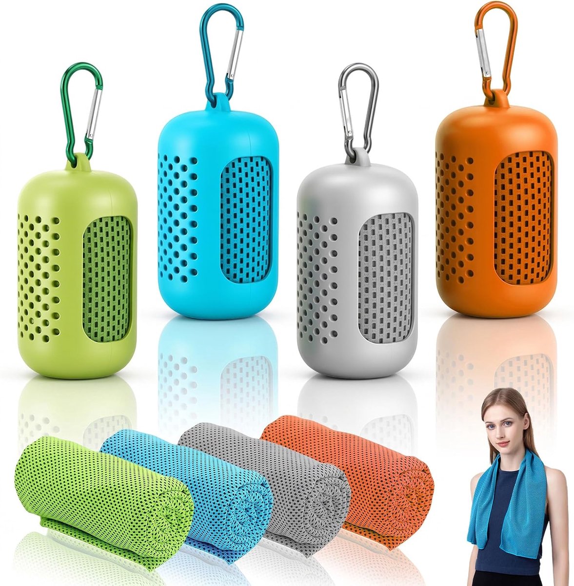 Handdoeken van microvezel met siliconen hoes, sneldrogende sporthanddoek, 30 x 90 cm, voor fitness, training, yoga, hardlopen, reizen en outdoor, groen, lichtgrijs, blauw
