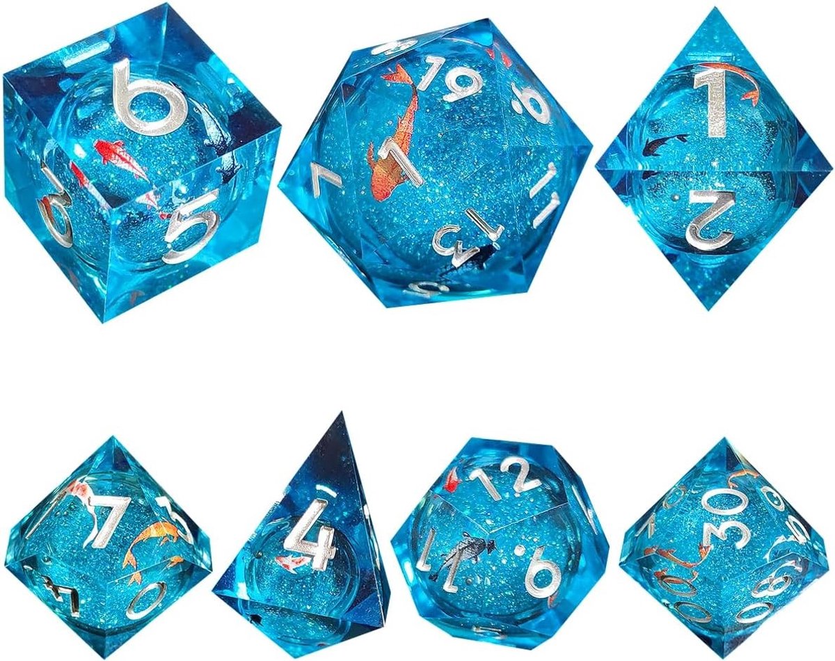 Polyhedrale DND Dobbelstenen Set met Koi Vis Ontwerp en Opbergdoos voor RPG Spellen, Perfect voor Dungeons & Dragons en Rollenspellen
