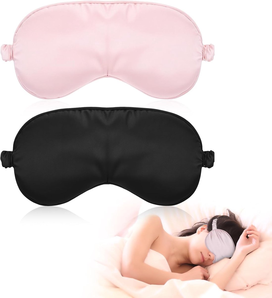 Zijde Slaapmasker voor Vrouwen - 2 Stuks, Zacht en Verstelbaar, Ideaal voor Reis en Lichtblokkering