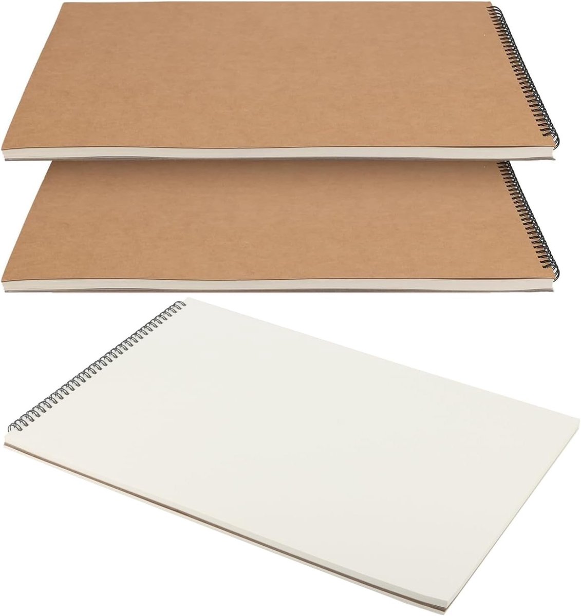 3-delige A3 Schetsboek Set met Spiral Binding, 30 Vel, Kunsttekeningen, Leeg Kraftpapier, Perfect voor Artiesten en Creatieve Projecten