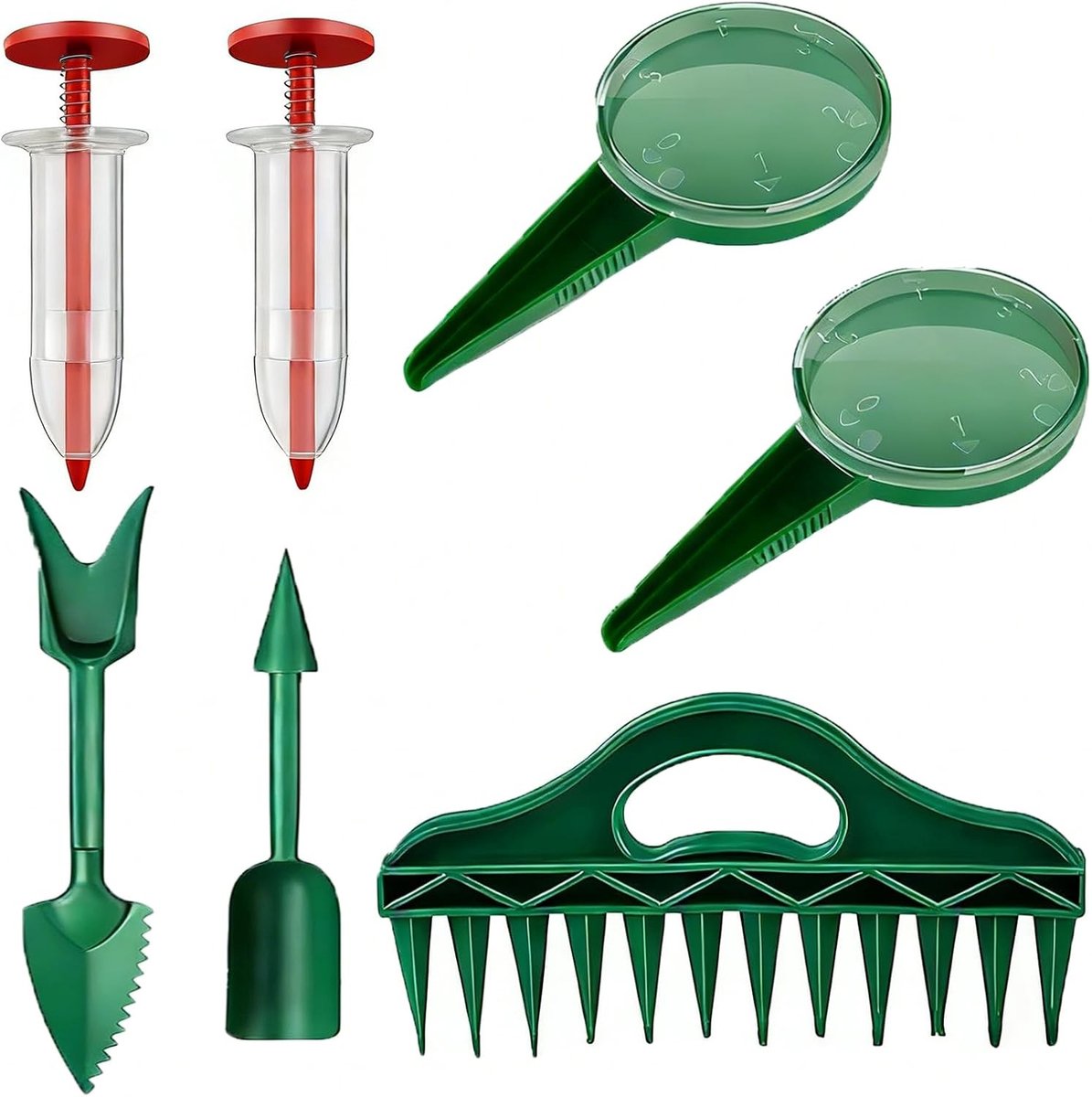 7-delige Tuinzaai Gereedschap Set met Handmatige Zaaddispenser en Instelbare Verspreider voor Nauwkeurig Zaaien in Tuin en Potten