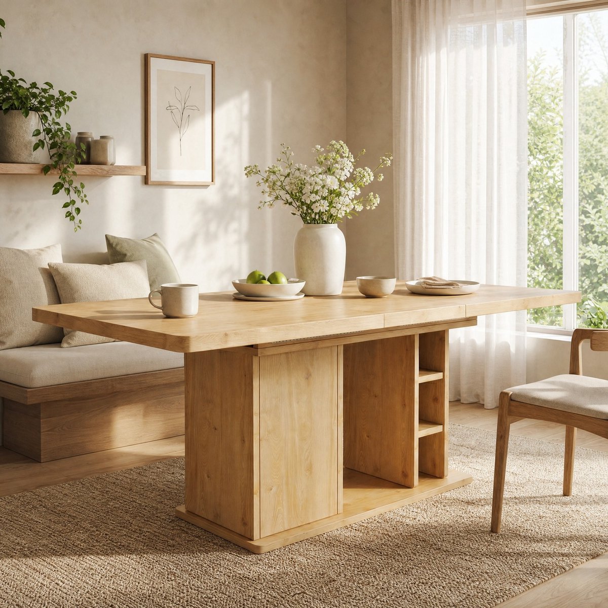 MODFU Uitschuifbare Eettafel Met Opbergruimte - MDF - Eikenkleur - 140/180 X 80 Cm