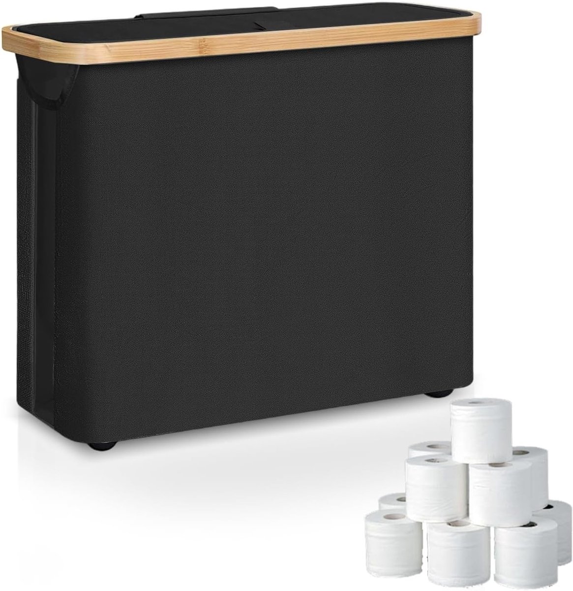 Toiletpapierhouder met Deksel en Kijkvenster, Organizer voor 8-12 Rollen, Zwart en Praktisch Design