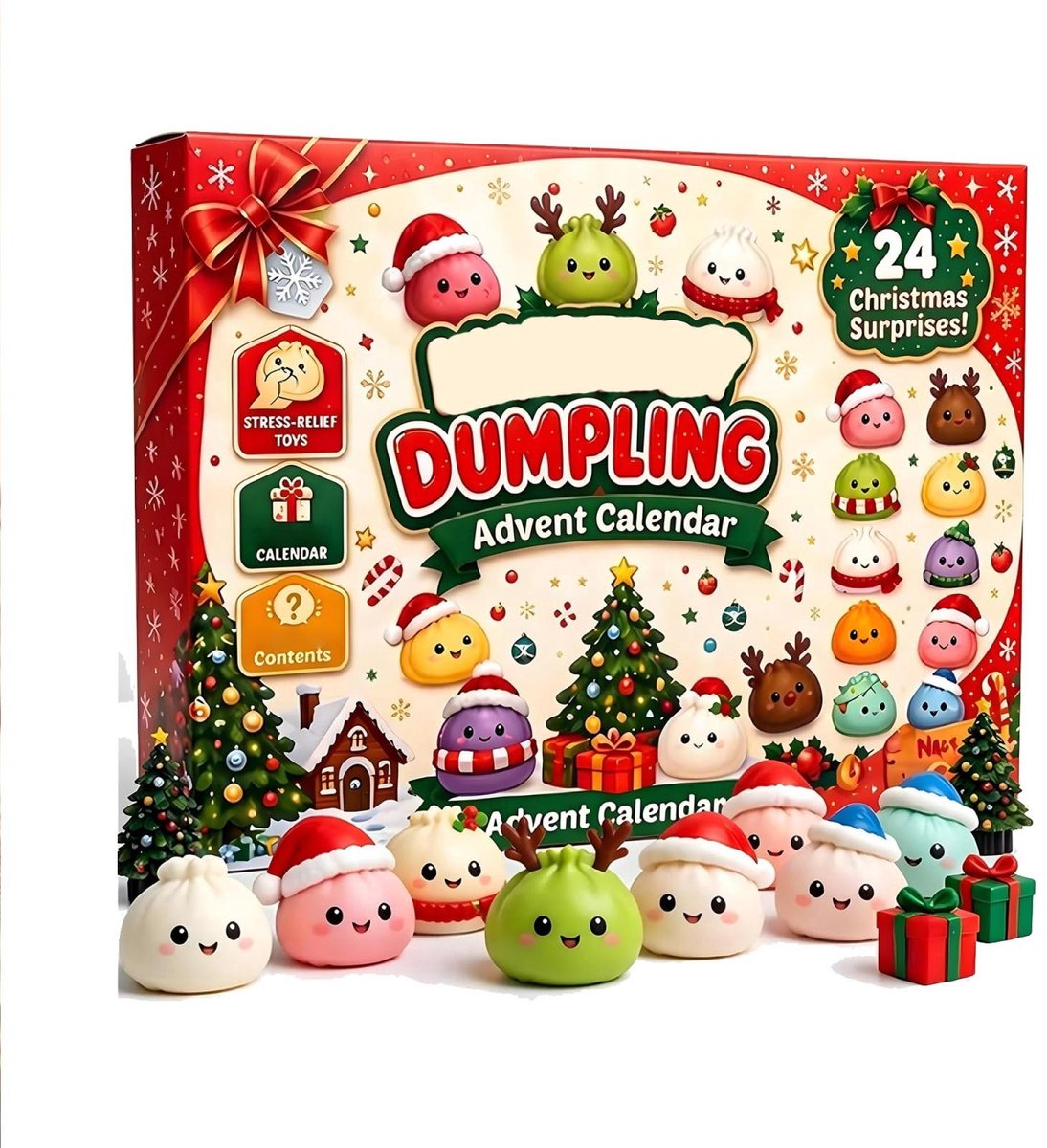 Ulisem - Kerstmis Advent Kalender 2027 - Mystery Blind Box - 24 Dagen Squishy Speelgoed - Sensory Stressverlichting - Cadeau Voor Volwassenen - Kerst Countdown - Dumpling Collectie - Silicone Knijpspeelgoed - Feestdagen Geschenk