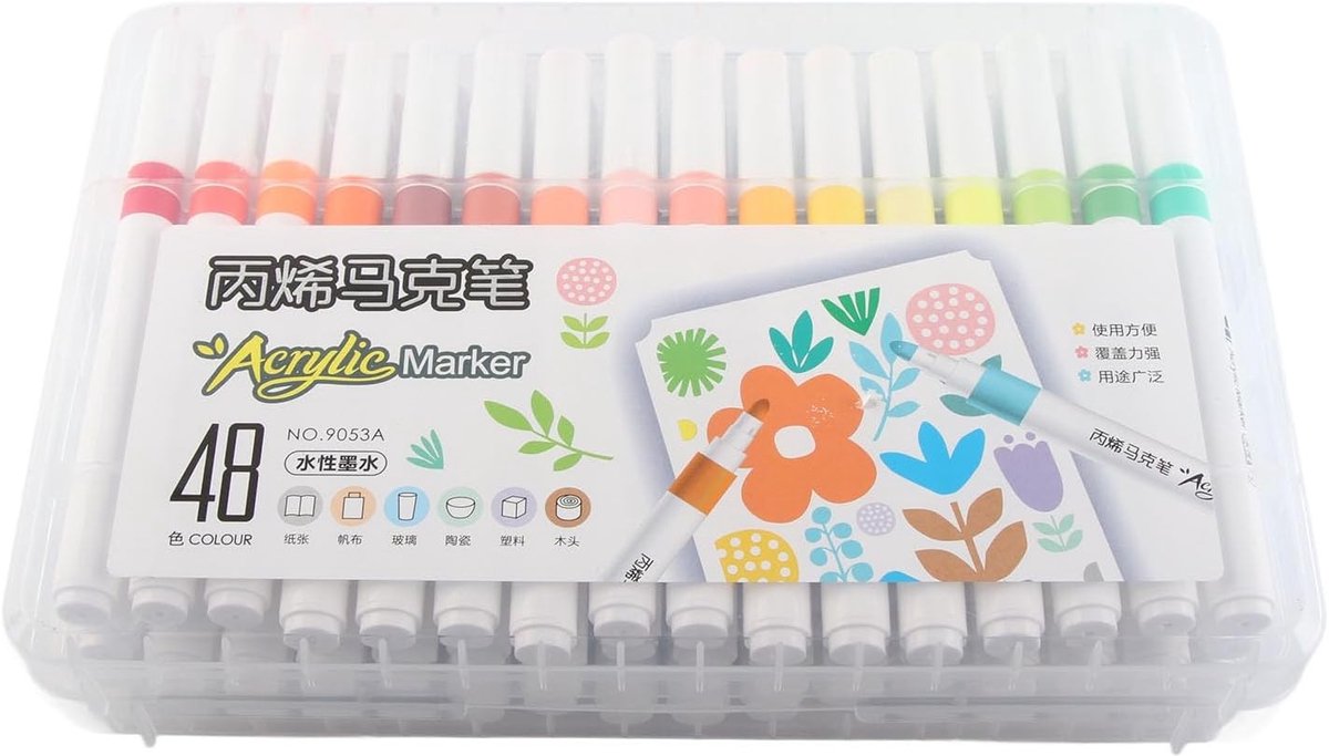 Set van 48 Waterbased Acrylstiften voor Hout, Metaal en Plastic - Kleurrijke Markers voor Creatieve Projecten