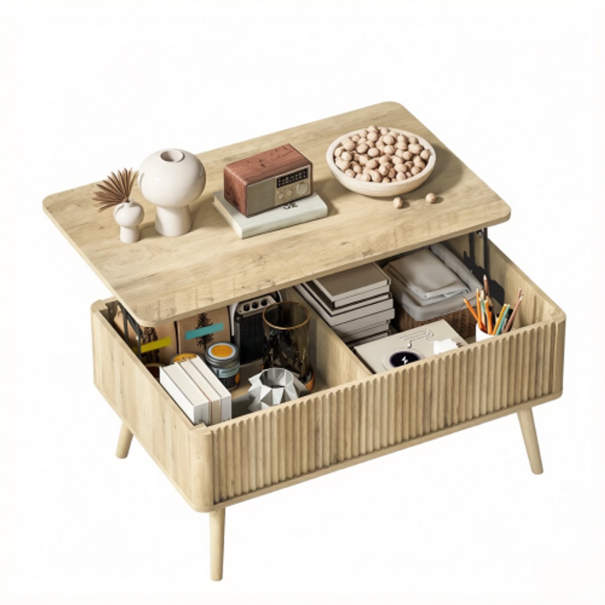 Salontafel in hoogte verstelbaar - Moderne salontafel eiken - Met opbergruimte - Lift top - 45 kg draagvermogen - Woonkamer - 91x56 cm - Eiken