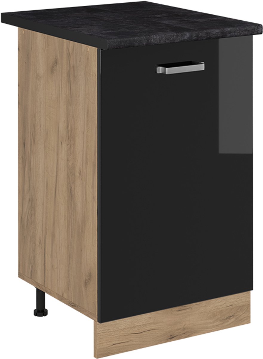 Vicco Keukenonderkast R-Line, Zwart hoogglans/Goudkleurig Eiken, 50 cm antraciet werkblad