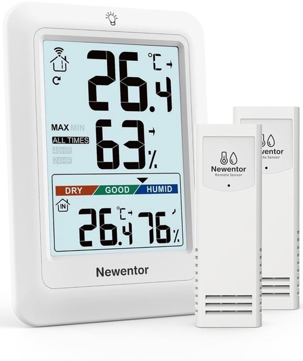 Thermometer en Hygrometer voor Binnen en Buiten met Draadloze Sensoren