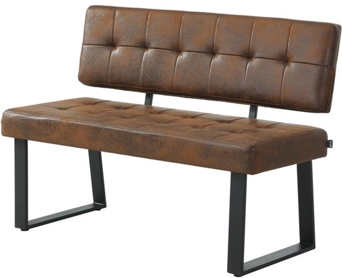 Industriële Eetkamerbank met Rugleuning – 120 cm Zitbank in Lederlook Bruin