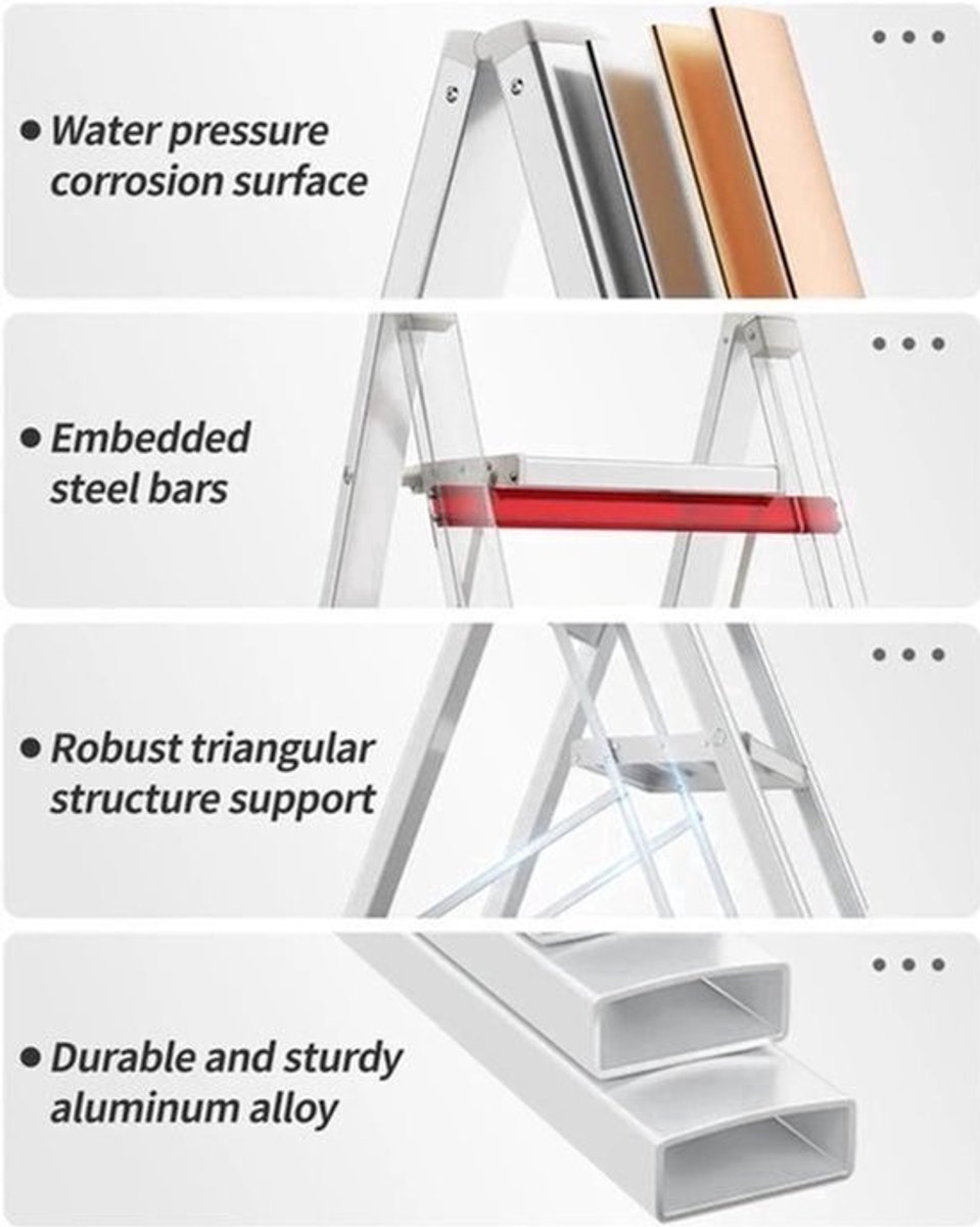 Trap - Huishoudtrap - Keukentrap - Ladder - 4-Treden Opvouwbare Aluminium Trap – Lichtgewicht Ladder met Brede Antislip Treden (101 cm)