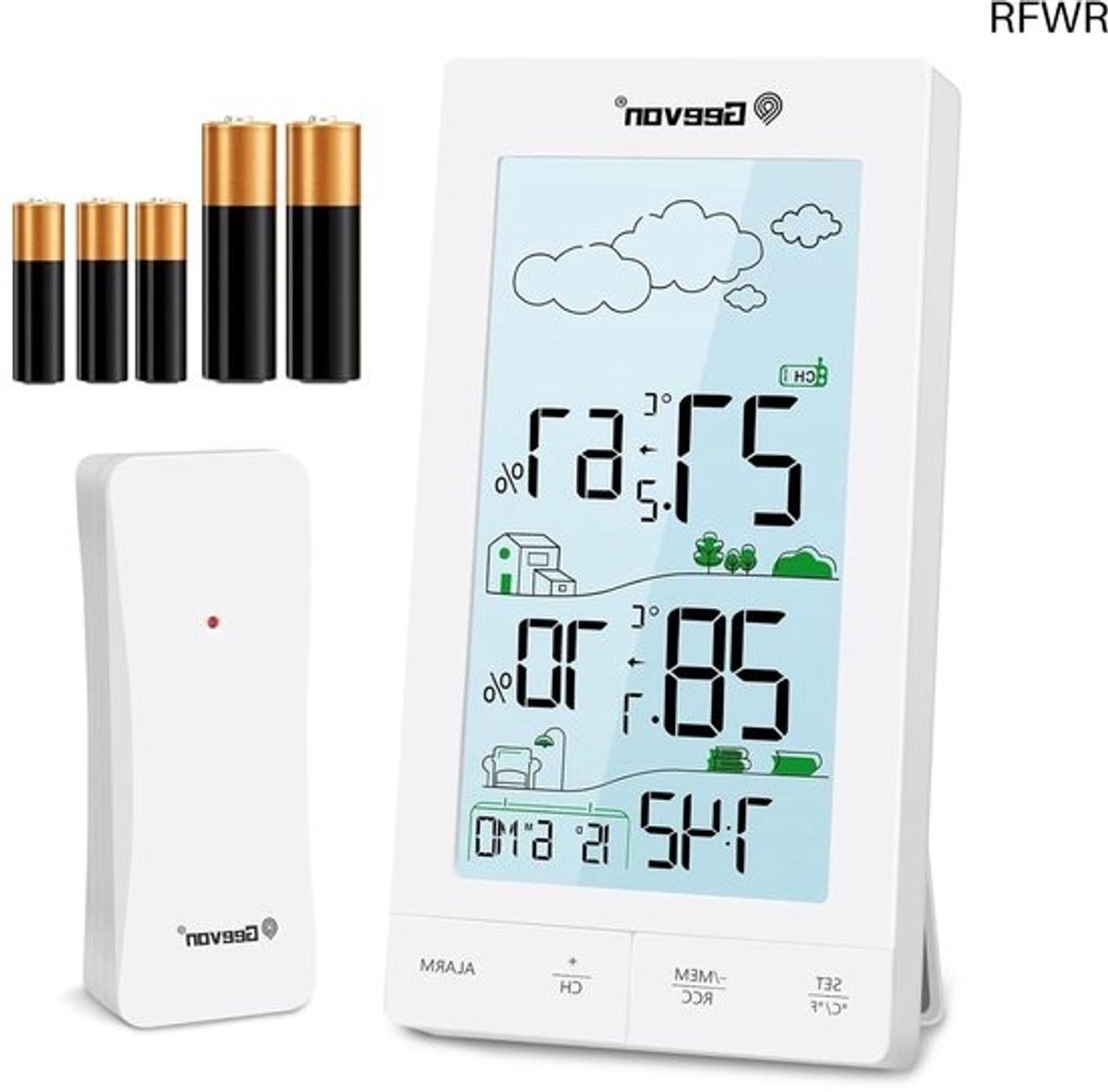 RFWR® Draadloos Weerstation met Buitensensor en Digitale Thermometer - Weersvoorspelling, Binnen- en Buitentemperatuur