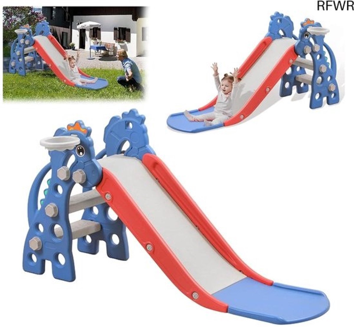 RFWR® 3-in-1 Kinderglijbaan met Basketbalkorf voor Kleine Kinderen - Opvouwbaar en Veilig voor Binnen en Buiten