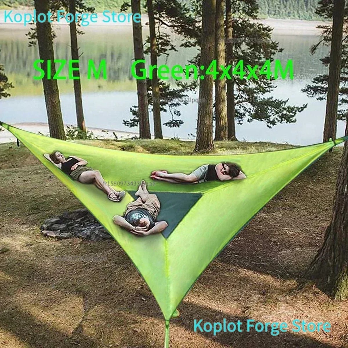 Gudalio Hangmat - Outdoor Driehoek hangmat - Robuust - Duurzaam Canvas - 4 x 4 m - Tot 4 personen - Weersbestendig - Groen