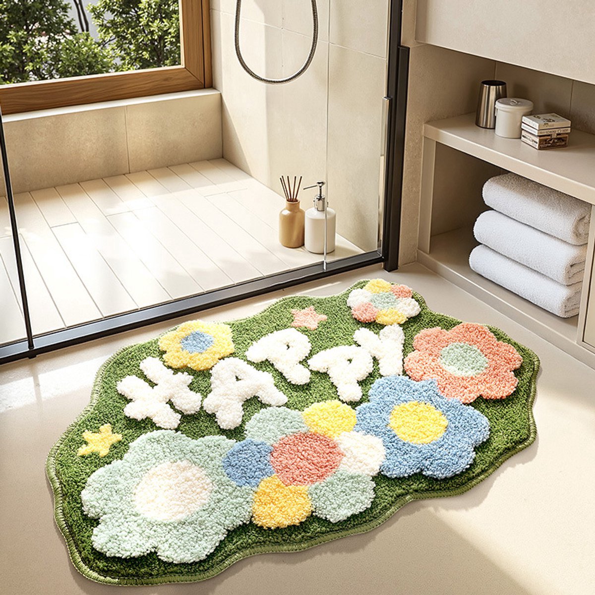 Badkamermat - absorberende mat - kleurrijke badkamermat met bloemenpatroon - badkamerkleed - antislipmat - 40*60 cm