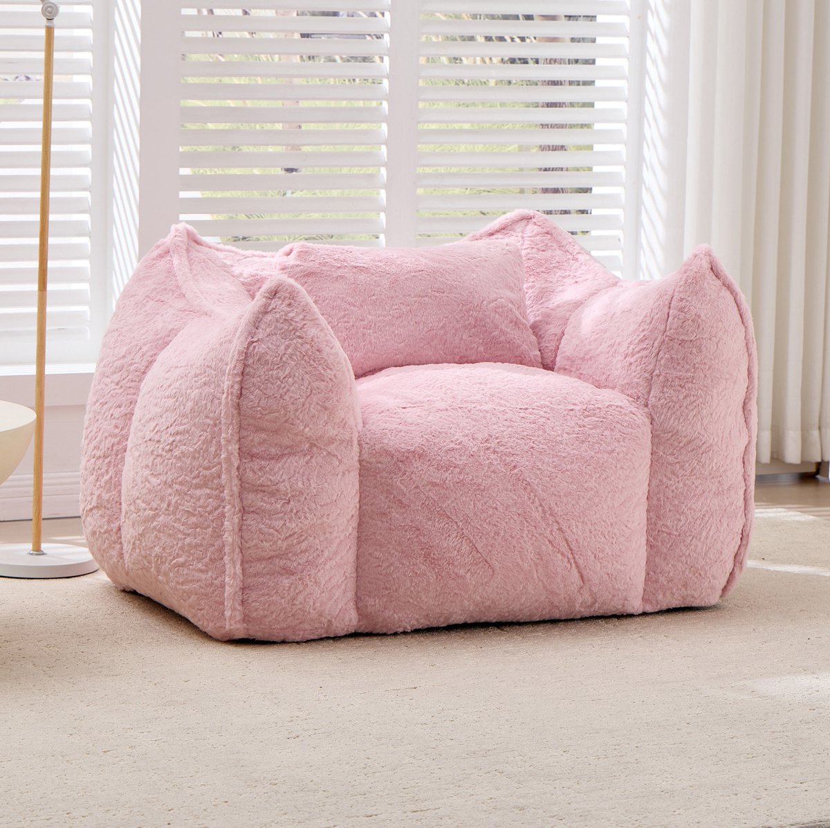 OKWISH Zitzak 123 x 97 x 73 cm - Met Rugleuning En Kussen - Voor Woonkamer, Slaapkamer En Studentenwoning - Imitatiebont - Roze