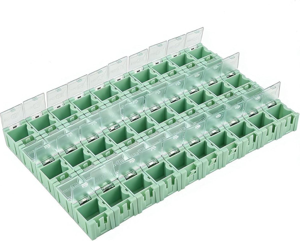 Opslagdoos voor Elektronica, 50 Stuks Mini Plastic Sorteringsdozen met Transparant Deksel en Zelfsluitende Sluiting, Ideaal voor SMD en SMT Componenten